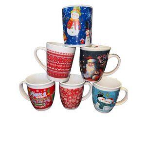 Set Of 6 Merry Christmas Themed Ceramic Coffee Mugs